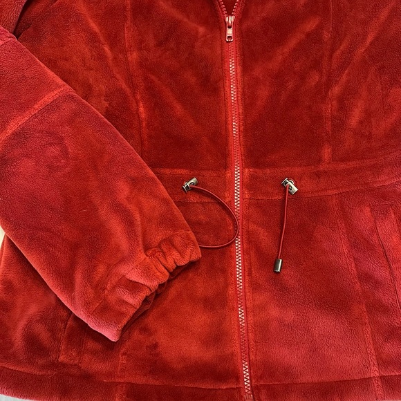Kristen Blake Burgundy Full Zip Velour Fleece Jacket Size Medium Cinch Waist - Picture 6 of 8
